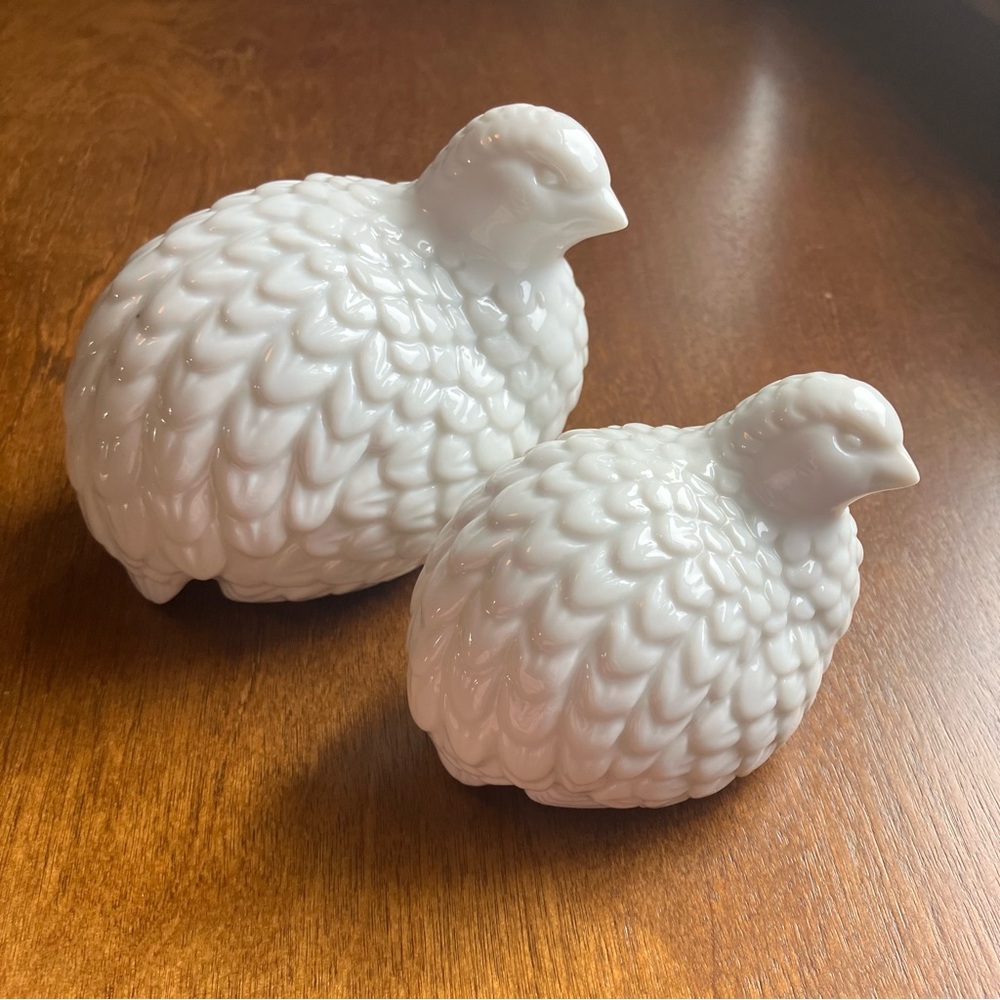 Vintage MCM Midcentury White Ceramic Pair of Quails Birds Figurines - Picture 2 of 6